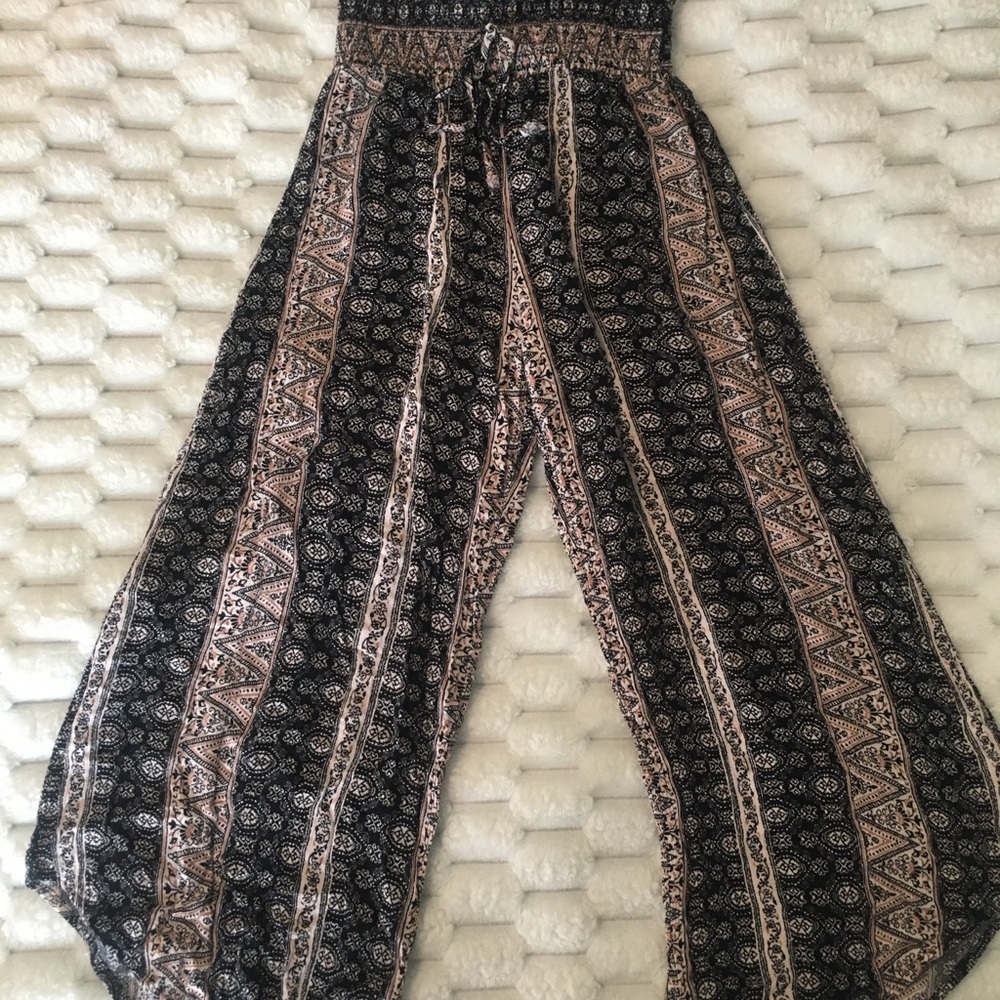 BeBop Bohemian Black and Brown Asymmetrical Wide-Leg Pants